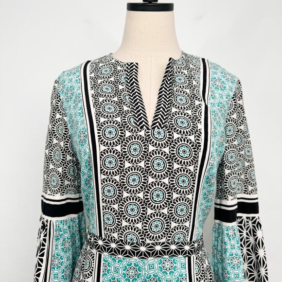 NWT Loft Sand Dollar Romper Aqua Black Bell Sleeve Preppy Summer Beach Size XS - Picture 2 of 10